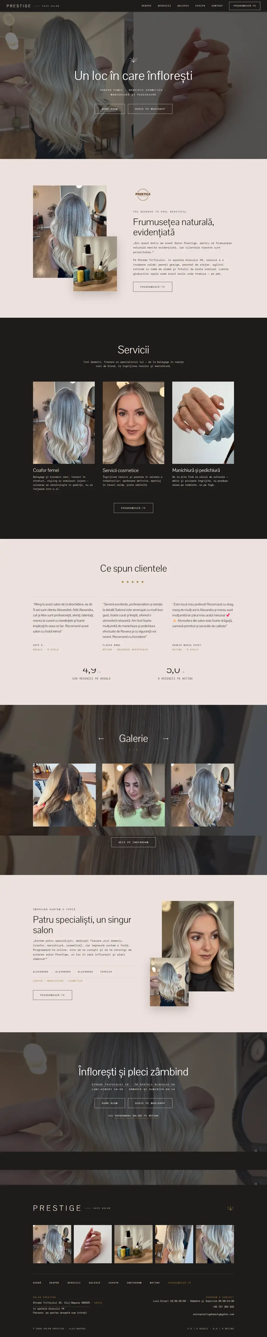 Pagina completă a demo-ului Salon Prestige